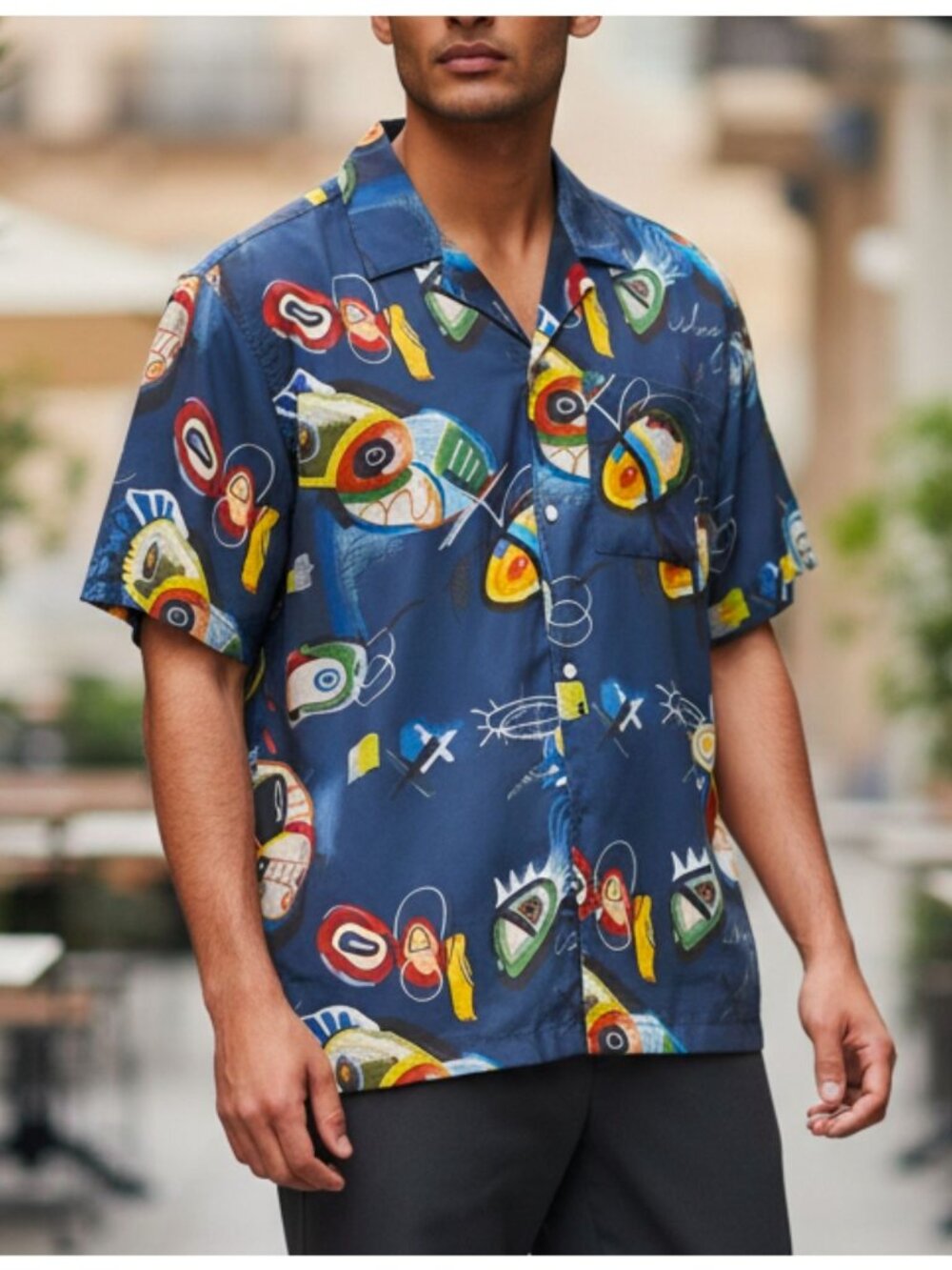 Scotch & Soda Mens Relaxed Fit Lyocell Short Sleeve Shirt With Abstract Print